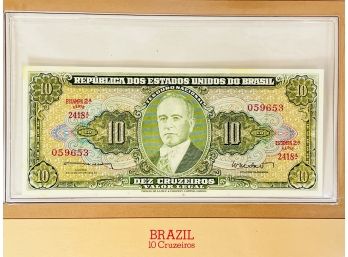 BRAZIL - 10 CRUZEIROS - Uncirculated Foreign Paper Money Sealed With Info/ History
