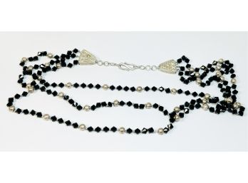 Iridescent Black Beaded Chain Sterling Silver 3 Chain Necklace