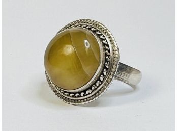 Vintage Sterling Silver Large Yellow Stone Ring