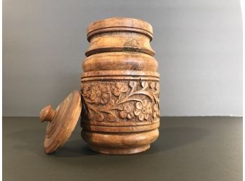 Vintage Teak Carved Jar With Lid