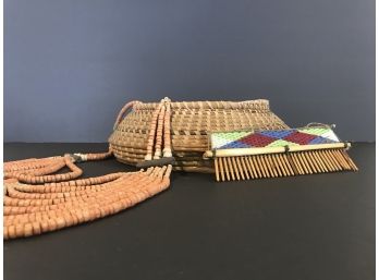 Mixed Native Group Basket, Comb And Necklace