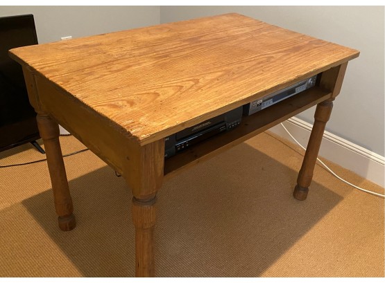 An Antique Pine Wood  Table With  Open Shelf