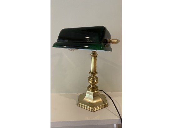 A Classic Brass And Green Glass Shade Banker's Lamp