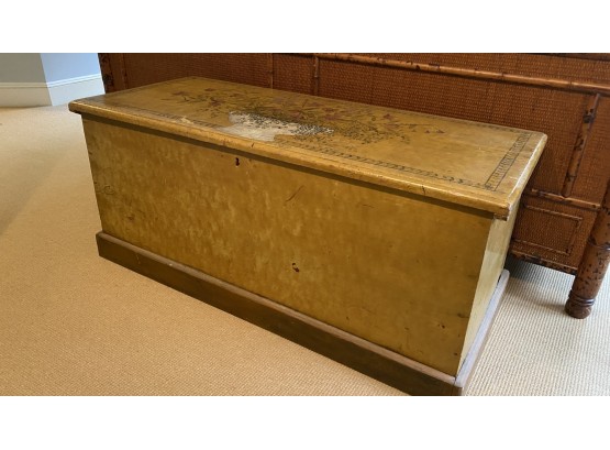 An Antique Hand Painted Solid Wood Blanket Chest