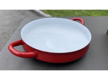 A Red And White Enamel Pan  By Danks