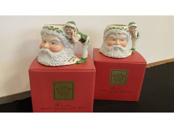 LENOX Holiday Santa & Elf Toby Mug PAIR $22. Originial Price