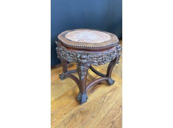 Antique Carved Asian Marble Top Plant Stand - 17.5'diameter X 18'h