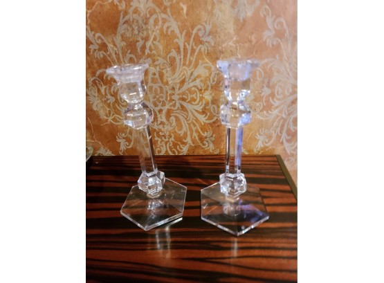 Crystal Glass Candle Holders From Val St. Lambert, Paris