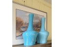 A Pair Of Large Turquoise Middle Kingdom Vases  Craftsmanship Of The Highest Quality - Exc. Condition