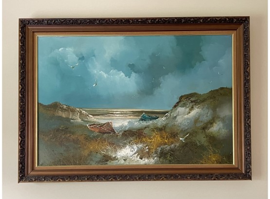 Vintage Shoreline Oil Painting Signed Engel