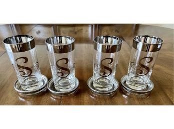 Lot Of Four Glasses With Coaster & Plate