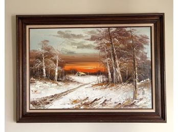 Vintage Winter Scene Oil Painting