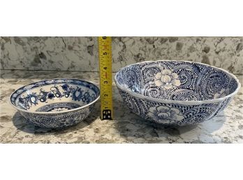 Pair Of Glazed Pottery Bowls