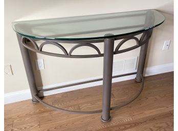 Metal And Glass Top Demilune Console Table