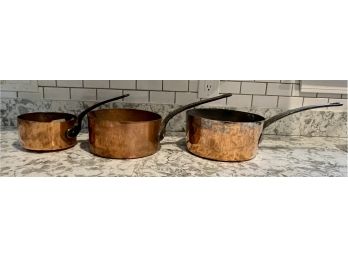 Lot Of Three Copper Cooking Pots