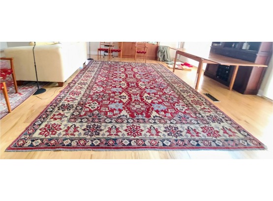 Large Hand-knotted Tribal Rug In Rich Shades Of Red And Blue