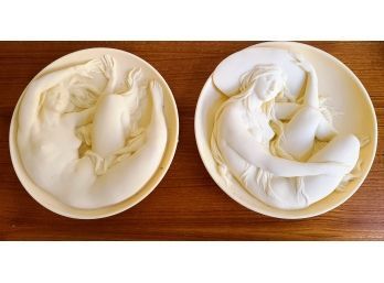 Dreamy Pair Of Three Dimensional Alabaster Sculptures Of The Muses 'Tersicore' & 'Erato' By Sergio Benvenuti