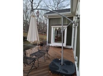 Outdoor Patio Black Chair Pair W/ Cream Umbrella