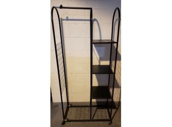 Black Metal Laundry Rack On Wheels With Shelves