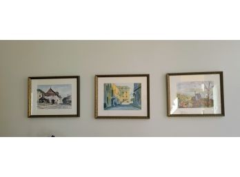 Trio Of Framed Watercolor Paintings 1 Signed Szabo, 1 Signed Midvicindi? 1 Unsigned