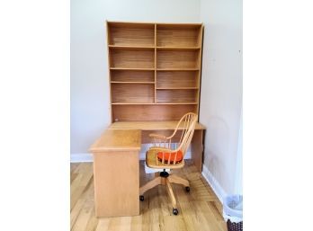 Large Wooden Bookshelf With Swivel Wooden Chair & Work Desk W/ Chair Cozy