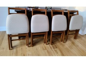 4 Great Looking Stacking / Folding Upholstered Wooden Chairs By Stackmore Furniture - Look Brand New!!