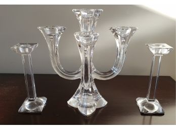 Beautiful Villory And Bach 5 Candle Candelabra And Pair Of Polish Crystal Candle Sticks