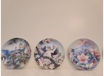 Three Hand Painted Porcelain Plates By Artist Lena Liu, These Are Truly A Work Of Art!! Limited Edition