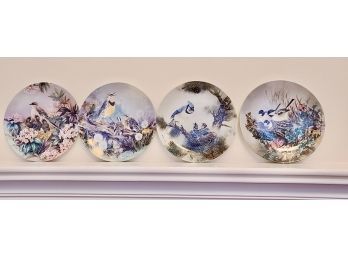 Hand Painted Set Of 4 Beautifully Designed Bird Plates By Lena Liu