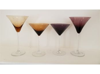 Two Shades Of Purple And Two Shades Of Amber Glass Martini Glasses