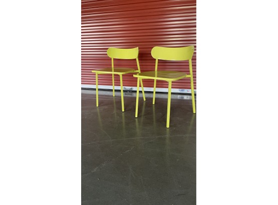 A PAIR Of Green Metal Chairs Made In Taiwan - 18'w X 17.5'd X 27'H