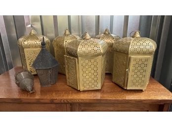 A Group Of Five Gold Painted Lanterns & More