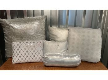 A Lot Of Six Decorative Silver Pillows - Largest Silver Pillow 24' Square