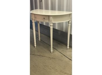 A Cream Demi Lune Side Table With One Drawer - 35'w X 17'd X 30.5'h