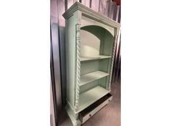 An Adorable Green Bookcase Cabinet With One Drawer  - 36'w X 15.5'd X 68'h
