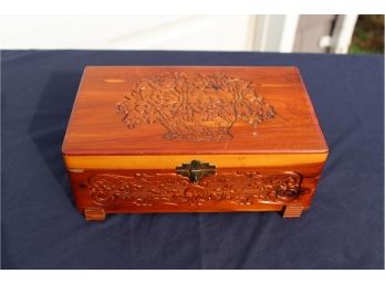 Lovely Hand-carved Wooden Dresser Keepsake Box - With Original Lock And Key