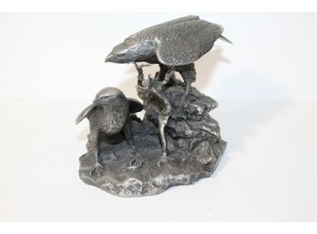 1977 Casted Pewter Sculpture Of Peregrine Falcons - Excellent Detail By Gilroy Roberts - Excellent Gift