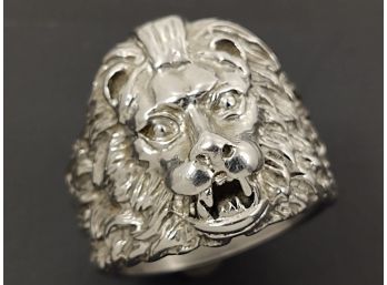 VINTAGE STAINLESS STEEL LIONS HEAD MENS BIKERS RING SIZE 11