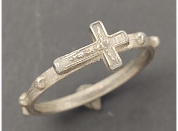 VINTAGE SILVER PLATED RELIGIOUS ROSARY RING SIZE 8 1/2