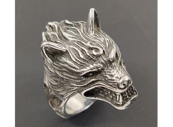 VINTAGE STAINLESS STEEL WOLFS HEAD MENS BIKERS RING SIZE 11