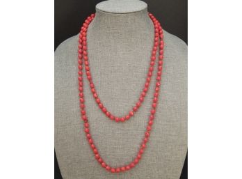 LONG ANTIQUE ART DECO 1920s FACETED RED GLASS BEADED FLAPPER NECKLACE