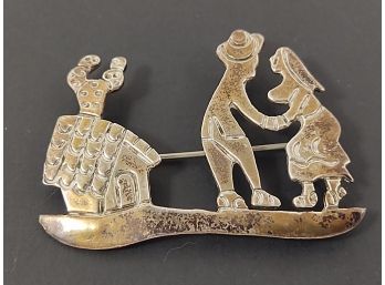VINTAGE MEXICAN STERLING SILVER STORY TELLER BROOCH