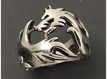 STAINLESS STEEL DRAGON BIKERS RING SIZE 10 1/2