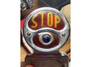 Vintage Glass STOP Tail Light With Faceted Blue Gem- RAT ROD Or Period Restoration!