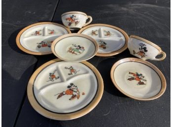RARE Early Japanese Made Mickey And Minnie Mouse Lusterware Children's Tea Service Pieces