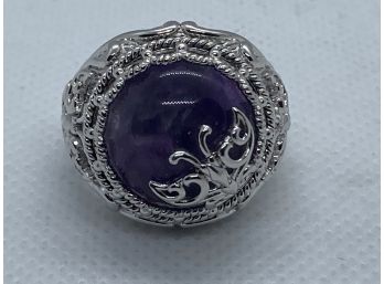 Stunning STERLING SILVER Ring With Amethyst Cabochon And Butterfly Overlay