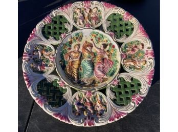 Large Vintage CAPODIMONTE ITALY Reticulated Porcelain Wall Charger/ Large Plate