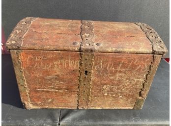 SUPERB Antique 18th Century European Domed Trunk With Original Paint And Hand Wrought Hardware- 224 Years Old!