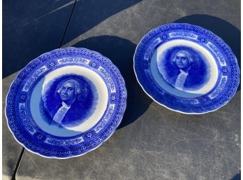 Fine Vintage ROYAL DOULTON Blue And White Porcelain GEORGE WASHINGTON Plates