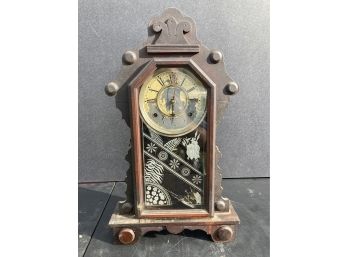 Antique Ornate Case Mantel Clock With Painted Dial